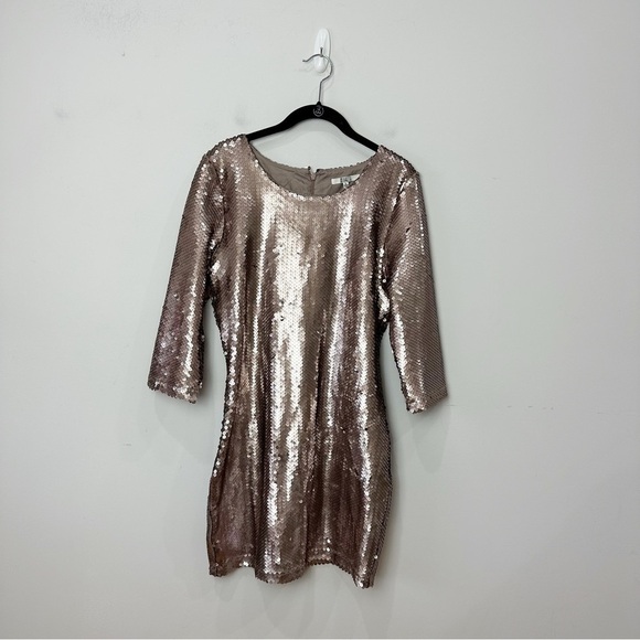 BB Dakota Rose Gold All Over Sequin Mini Dress BodyCon 3/4 sleeve - Picture 4 of 8